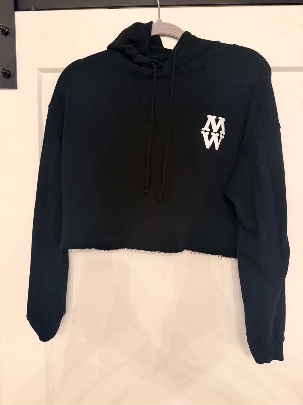 MW Black Cropped Hoodie with Logo